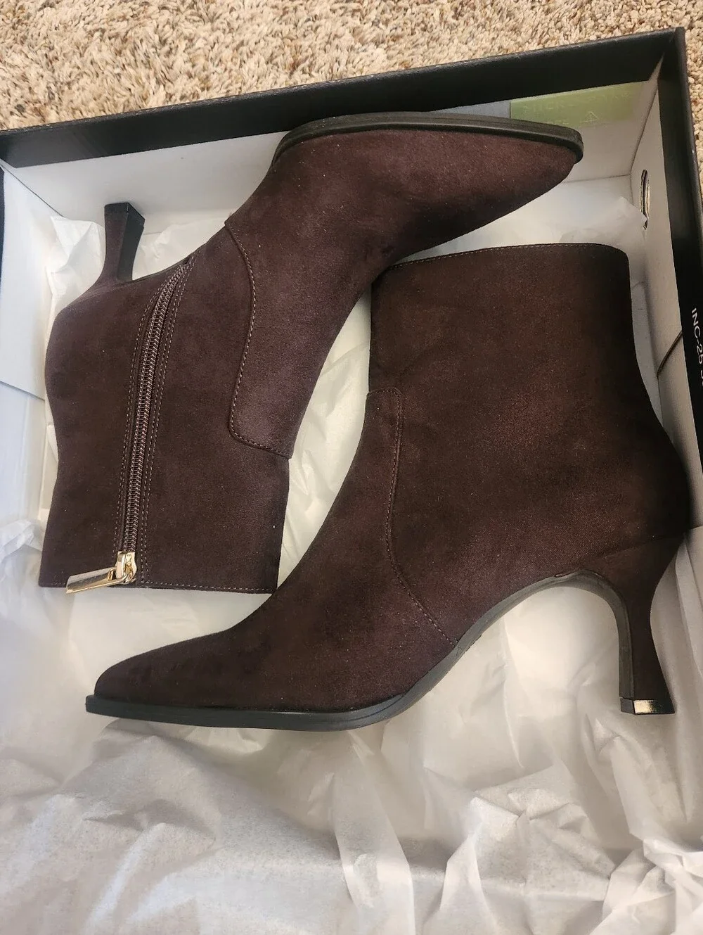INC International Concepts BATY Dark Brown Suede Ankle Booties Size 6.5 NWT